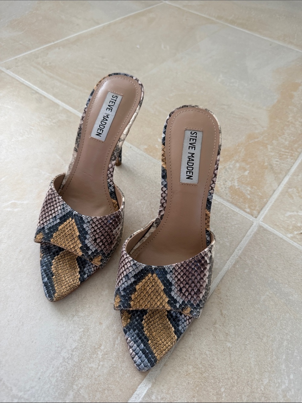 Steve Madden Snake-Print Pointed Mules